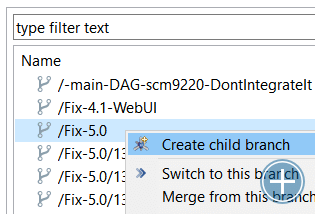 Plastic SCM inside the Eclipse IDE with branch context menu.