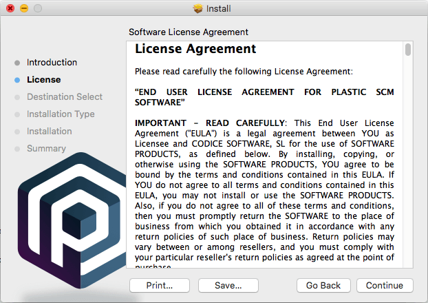 Mac - Plastic SCM server - License agreement