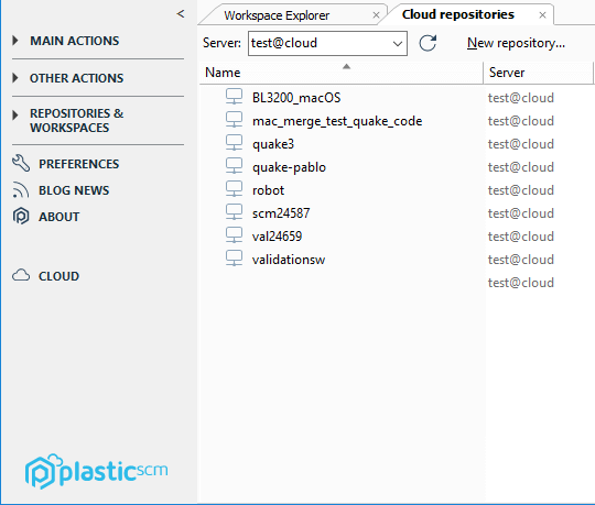 Plastic GUI - Windows - Cloud repositories list