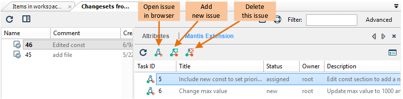 Changeset extended information in 'Task on changeset' working mode