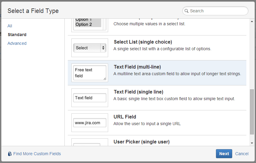 Specifing a free text field type