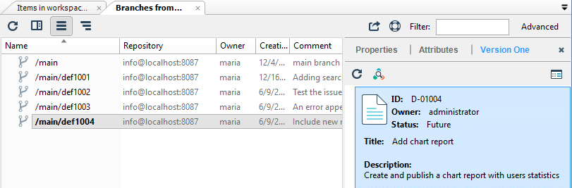 Detailed branch information in 'Task on branch' mode