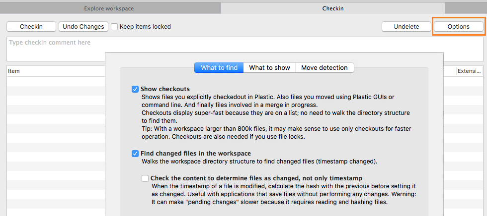 Gluon - macOS - Checkin changes options
