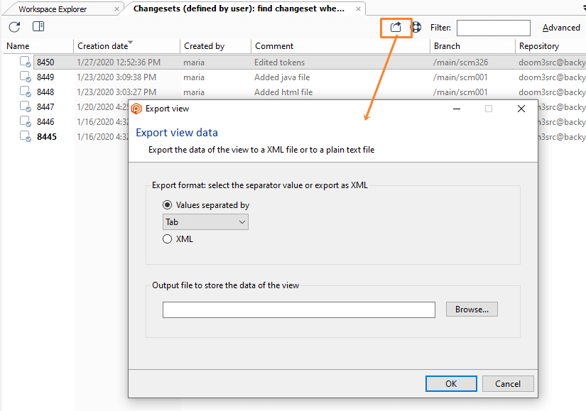 Exporting the view content to a text file