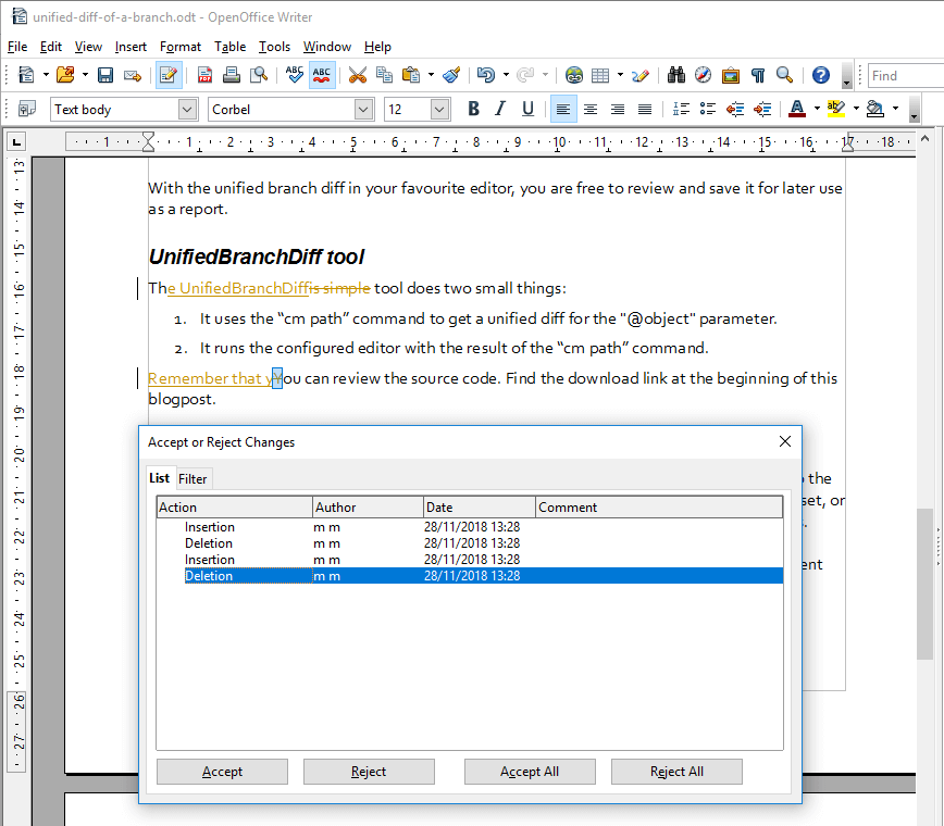 Diffing an OpenOffice Writer document