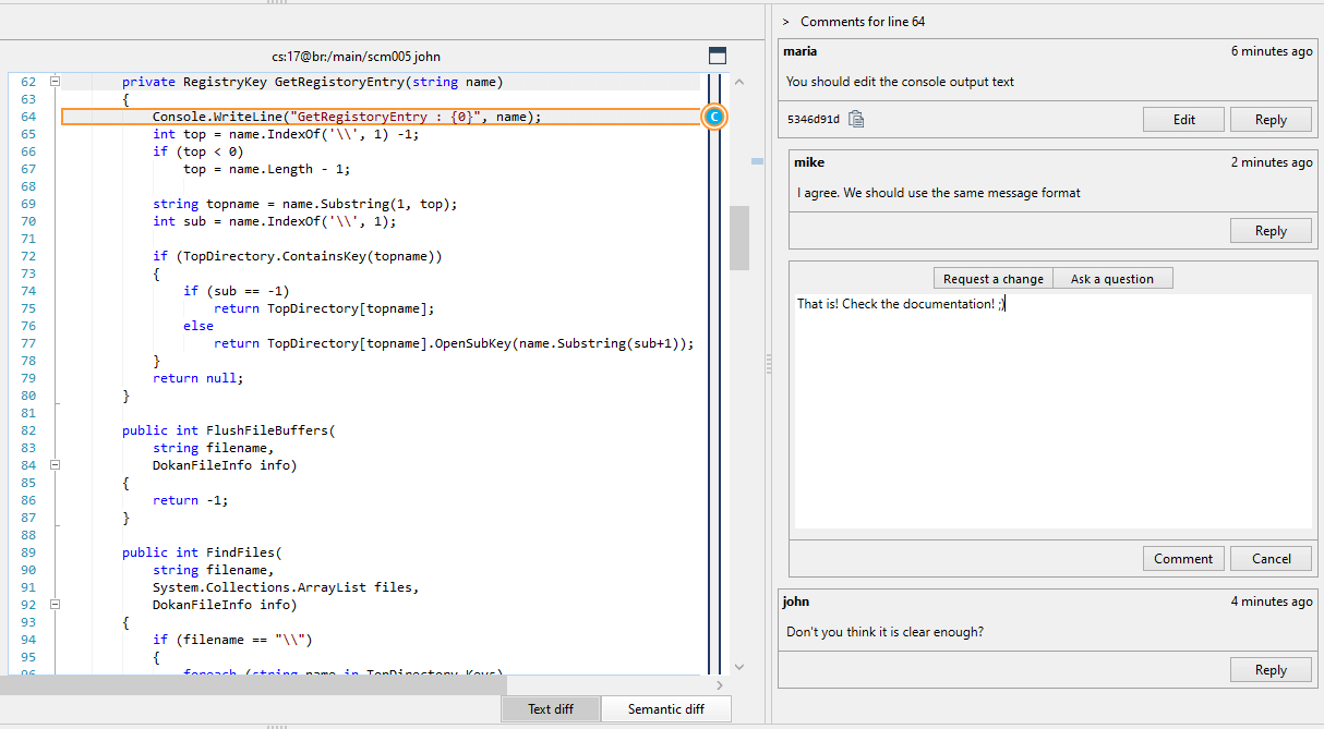 Plastic SCM GUI - Windows - Conversations in the code review