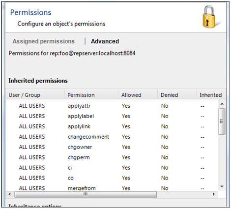 Permissions window -- Advanced tab