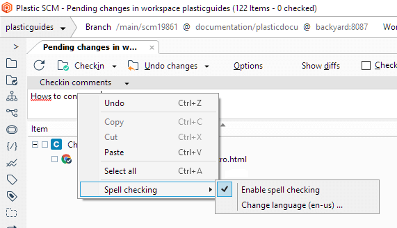 Pending changes view - Spell checking