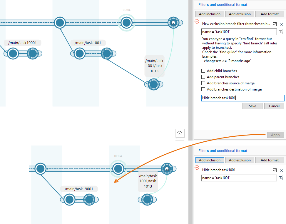 Branch Explorer - Exclusion example: Hide branch with certain name