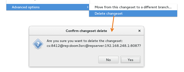 Plastic SCM GUI - Linux - Delete changeset