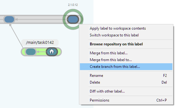 Plastic SCM GUI - Windows - Create branch from this label