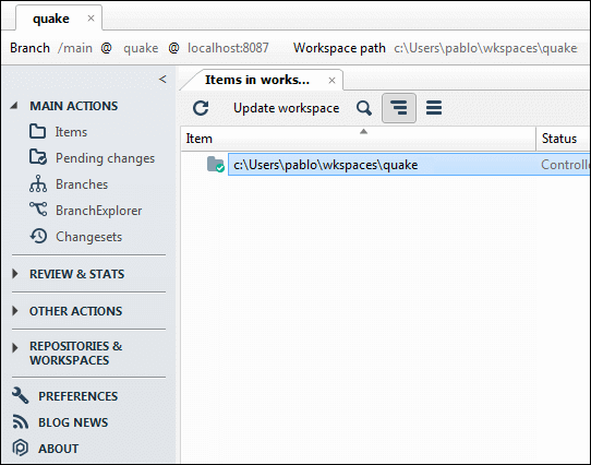 Plastic SCM - Windows - Workspace created