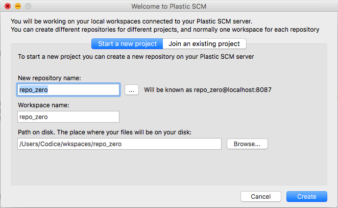 Plastic SCM - Mac OS - Create repo & wk