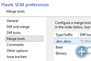 The Preferences windows showing the merge tools configured in Plastic.