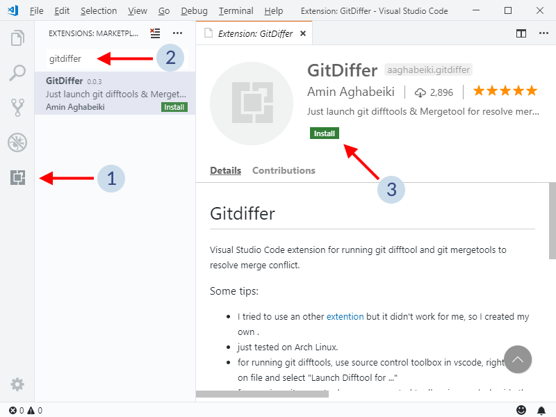 Install GitDiffer from Extensions on the sidebar