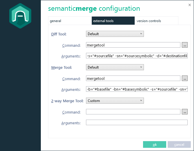 SemanticMerge configuration dialog - External tools